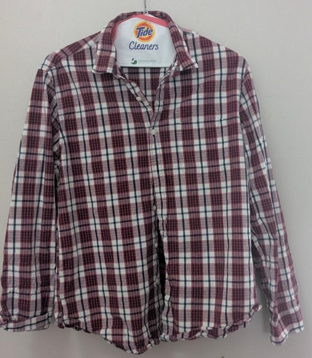 J.Crew Men’s Large Red White Blue Plaid Check Button Up Shirt EUC Preppy
